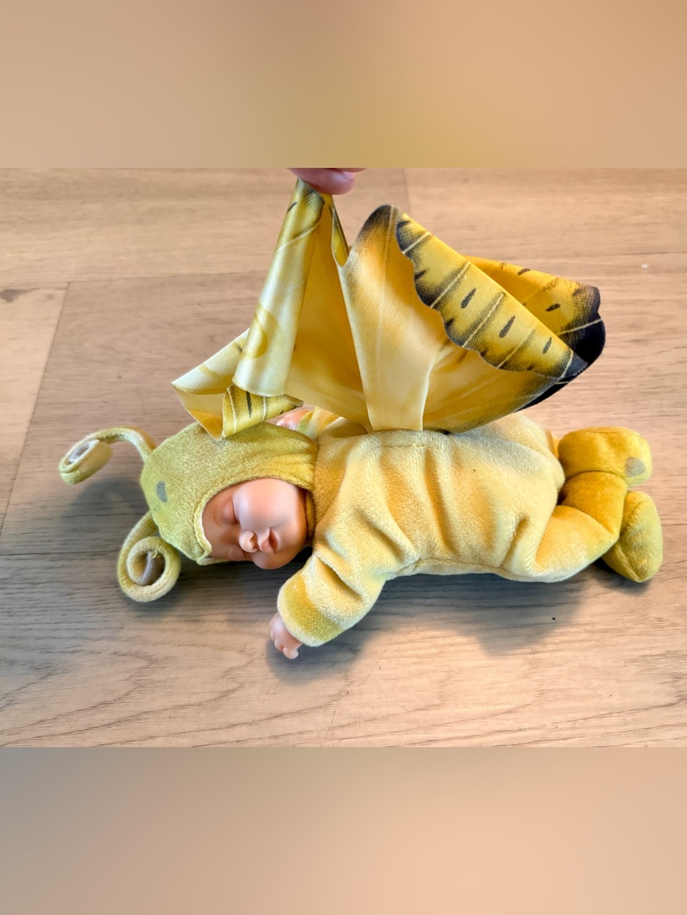 VTG Anne Geddes Butterfly Sleeping Doll Bean Filled Collection 10" Yellow Baby